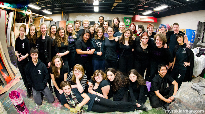 Pioneer Theatre Guild: Phantom of the Opera | Yo, crew! Get into the set shop for a quick group photo before the matinee!