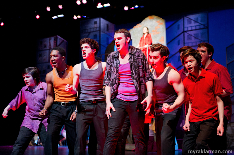 Pioneer Theatre Guild: West Side Story | The Sharks in “Tonight.” (l-r Isaiah Davis, Nick Washington, Jack Pilutti, Levi Brown, Kyp Papageorgiou, and Jonathan Jue-Wong)