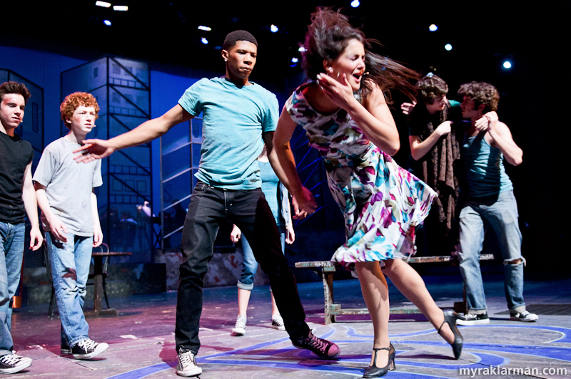 Pioneer Theatre Guild: West Side Story | Anita tries to get a message to Tony, but instead is taunted and physically brutalized by the Jets. (Duane Redmond and Carly Paull-Baird)