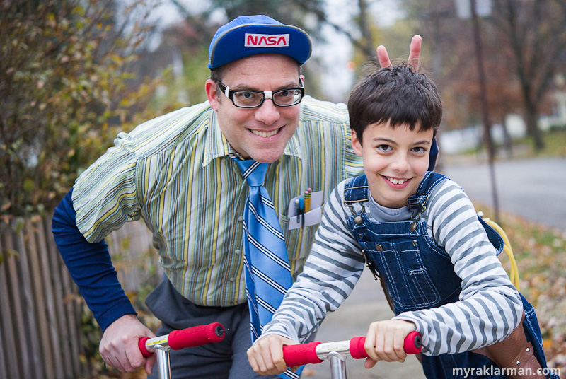 Halloween 2012 | This is one of the only pictures I have where my boys look alike. You might almost suspect that they’re related or something. (For what it’s worth, they each share about 98% of their DNA with chimps. Which, I guess, explains a lot.)