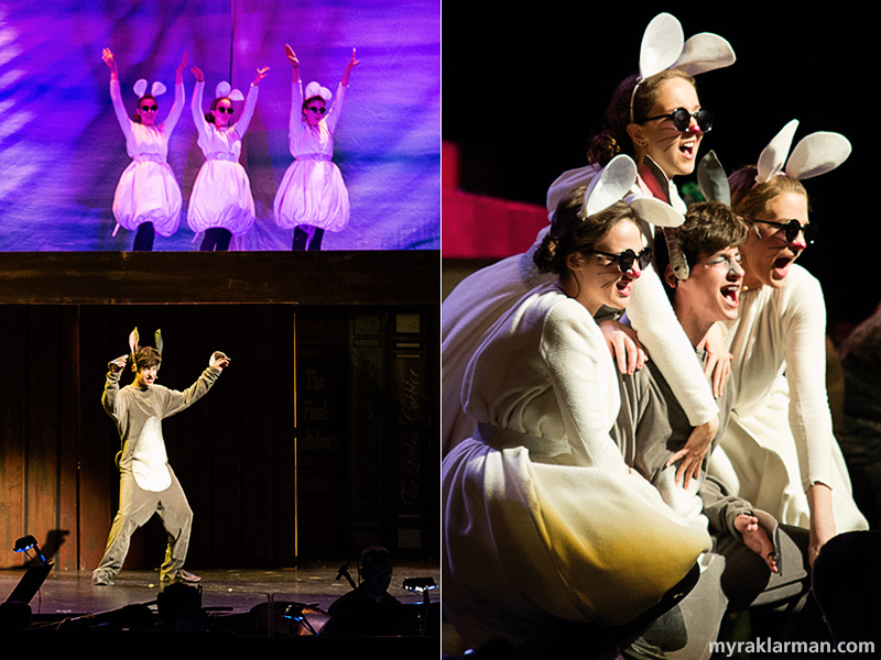 Shrek The Musical | Donkey (Isaac Scobey-Thal) and the Three Blind Mice (Molly Cocco, Emily Uhlmann and Sam Torres) belt out “Make a Move.” (I loved the Isaac Hayes homage.)