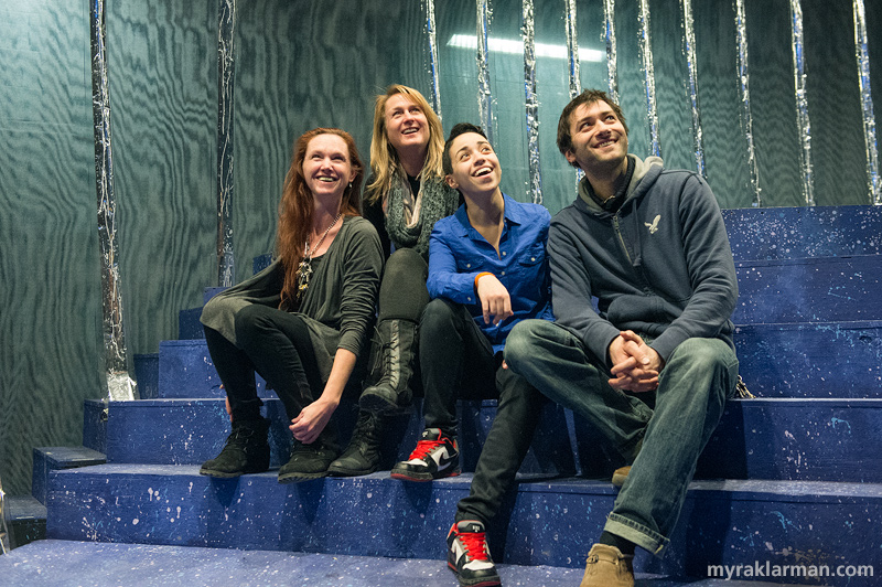 FutureStars 2014 | The Tech Staff (l-r): Mysti Plummer (Technical Director), Kris Park, Amira Belwafa (Sets Supervisor, PTG ’08), &amp; Patrick Schrock (Sound Designer). Not pictured: Kasia Mrozewska-Fenz (Set &amp; Paint Designer) &amp; Molly Leonard (Student Lights Designer).