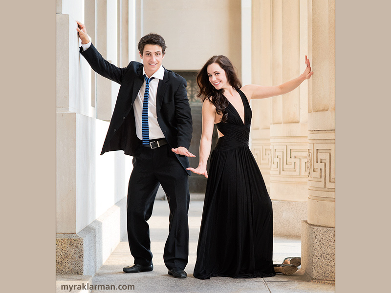 Tessa Virtue + Scott Moir: Fall 2013 Shoot | Surf's up at Angell Hall (designed by premier architect Albert Kahn in 1924).
