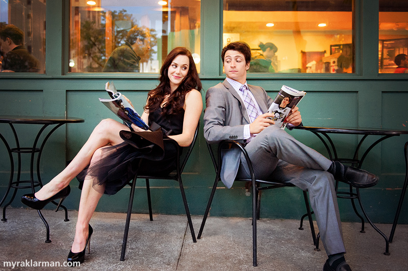 Tessa Virtue + Scott Moir: Fall 2013 Shoot | Tessa and Scott each pitying the other for their choice of reading material.