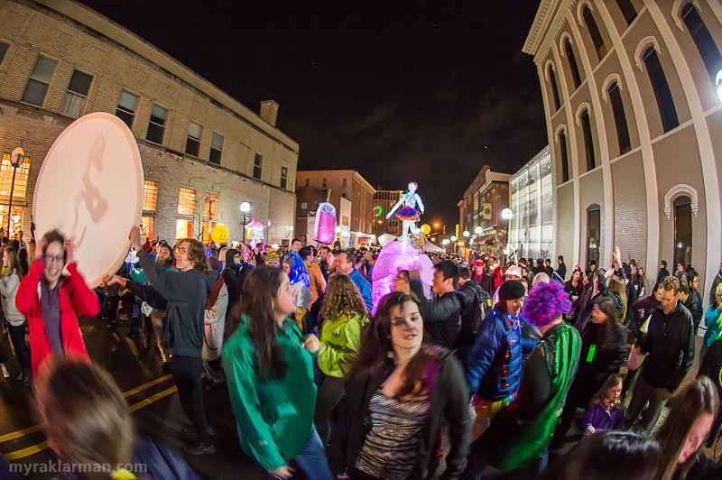 FoolMoon 2015 | At about 10pm, on the dance “floor” of Washington St., FoolMoon 2015 revelers are in full dance mode.