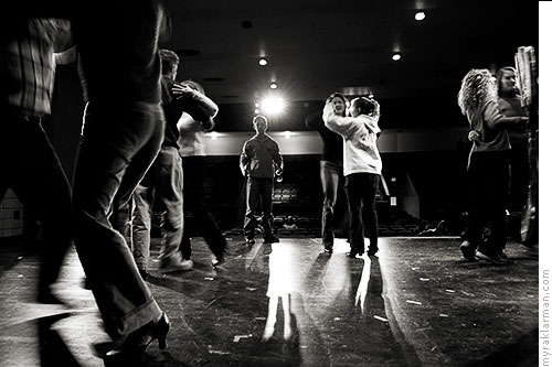 Burns Park Players: Beauty and the Beast | A dramatic shot of rehearsal from upstage.