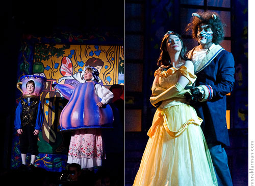 Burns Park Players: Beauty and the Beast | Mrs. Potts sings “Beauty and the Beast” while Belle and the Beast dance in the castle ballroom. [Milo Tucker-Meyer, Lisa Mann, Karen Ostafinski Hulsebus, and Jon Wardner]
