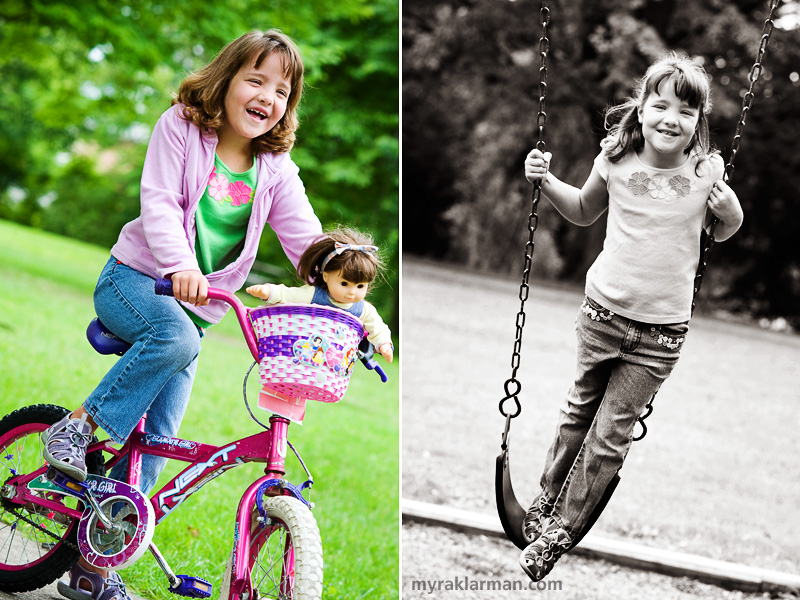 Make-A-Wish: The Princess and the Frog | Suzie shows me her new bike — “Little Mary” gets the front seat. | Swinging at Island Park.