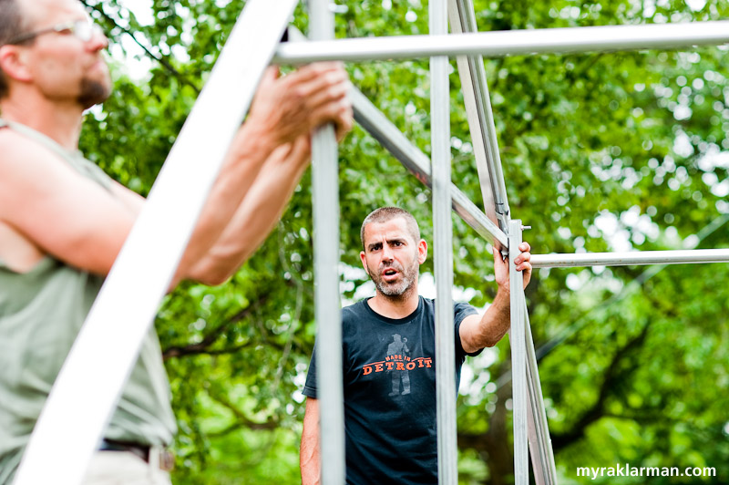 Hoop House Dreams | Jeff McCabe (in fuzzy foreground) and Greg Willerer, making a hoop house in Detroit.