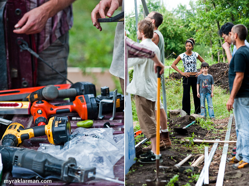 Hoop House Dreams | Drills, baby, drills! | Lynette Gaitskill and Max oversee the construction.