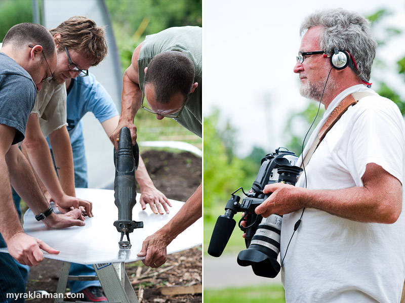 Hoop House Dreams | Men and their power tools. | Filmmaker John Swain documented every facet of the hoop house project, even the ukulele jam session.