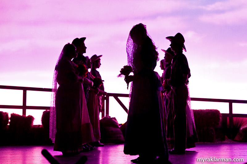 Pioneer Theatre Guild: Oklahoma! | Dream sequence: Laurey (Lydia Hiller) awaits Curley (Tim Van Riper) at the wedding altar.