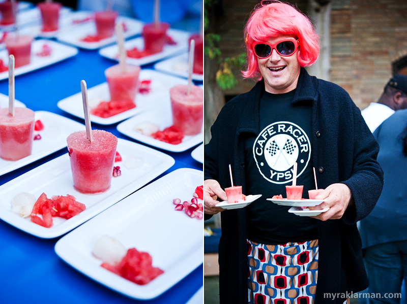 Bona Sera Supper Club | Watermelon agua fresca popsicles with watermelon salad, lychee, and pomegranate. | Who’s the hot dish carrying the cold ones? John Roos is quite the Betty.