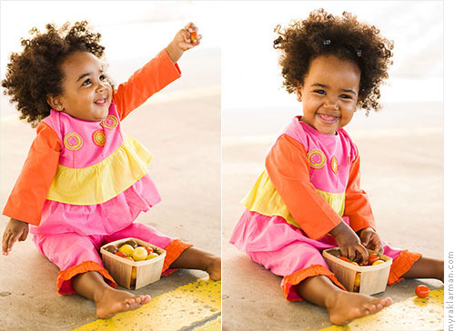 Fashion Shoot: Elephant Ears in Kerrytown (Fall 2007) | The tomatoes (coincidentally color coded to match her outfit) kept her quite entertained. 