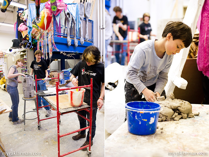 Marching towards FestiFools 2010 | Community volunteers at work. | Max sculpts a face out of clay (when it’s dry, it’ll serve as a mold for a papier-mâché mask).