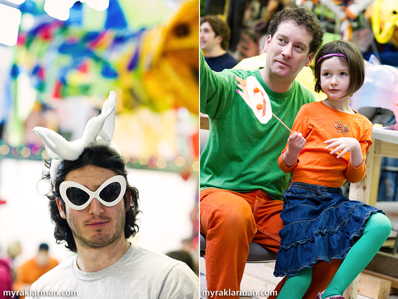 Marching towards FestiFools 2010 | U-M student Mike Kelmenson fits right in. | U-M associate professor Nick Tobier enjoys a FestiFools open-house event with his daughter. Nick was instrumental in getting the first three FestiFools events off the ground.