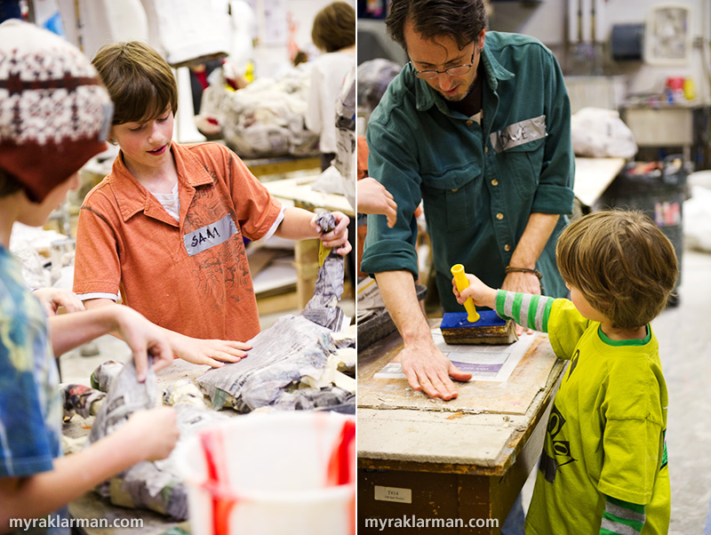 Marching towards FestiFools 2010 | FestiFools steering committee member Dave Waterhouse does papier-mâché with his sons.