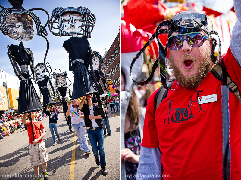 FestiFools 2010 | Right: Andrew Epstein, the YMCA Youth Volunteer Corps coordinator, brings his boundless energy to the event. Andrew arranged for his group of volunteers (ages 11-17) to spend two weekends working at the FestiFools studio.