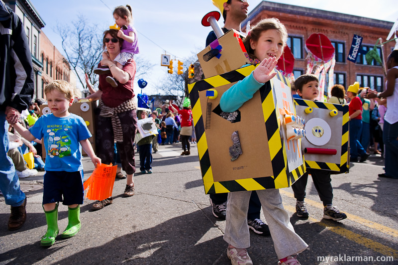 FestiFools 2010 | Robot Invasion! 826michigan and the Ann Arbor District Library teamed up to create a hyper-efficient (and kid-friendly) robot-making factory. 150 robots were created in the two hours leading up to FestiFools. (Henry Ford had nothing on these kids.)