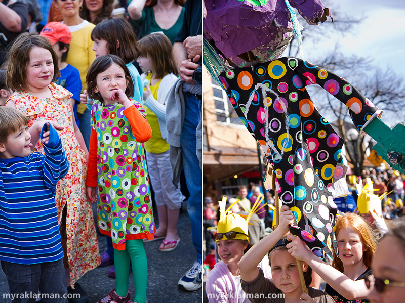 FestiFools 2010 | I love connecting the “dots” at FestiFools. | Fifth-grade girls from Burns Park Elementary carry the alien puppet they created.