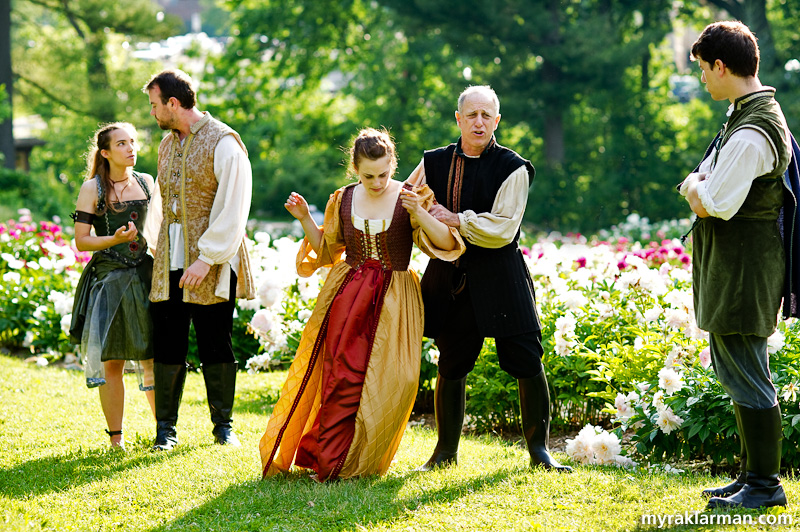 Shakespeare in the Arb: A Midsummer Night’s Dream | This version of A Midsummer Night’s Dream begins in the Peony Garden. Hippolyta and Theseus (Gail McCormick and Chris Harrison) watch on as Egeus (Rich Tolman) tries to force his daughter Hermia (Allison Stock) to marry Demetrius (Sean FitzGerald). But Hermia wants to marry her beloved Lysander. 