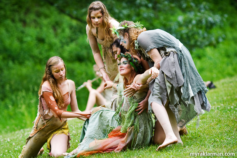 Shakespeare in the Arb: A Midsummer Night’s Dream | Sleepy time for Titania (Eva Rosenwald). Titania’s attendants included Peaseblossom (Sian Dowis), Cobweb (Megan Mertaugh), Mustardseed (Elise Randall) and Moth (Alison Clinton).