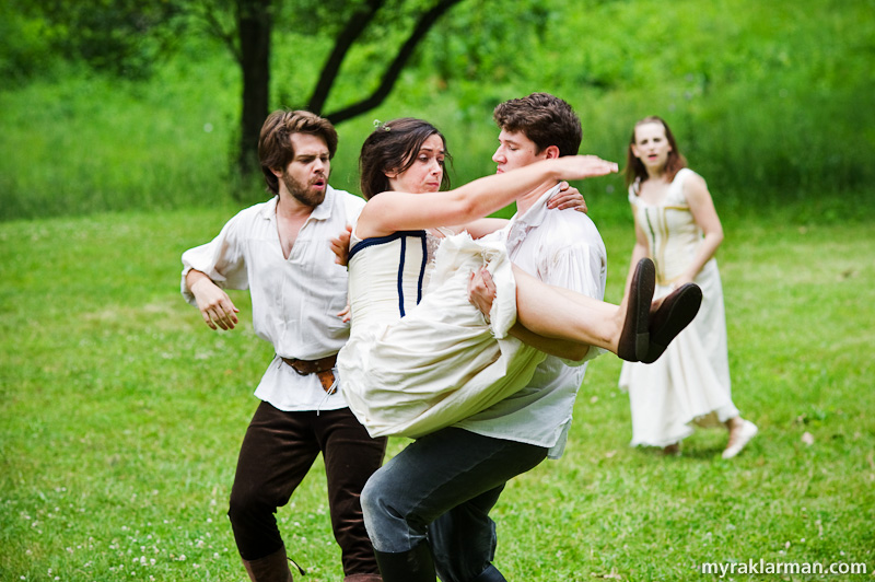 Shakespeare in the Arb: A Midsummer Night’s Dream | The four lovers in a confused — is there any other kind? — love quadrangle caused by magic potions (Chris Anderson, Ellie McIvor, Sean FitzGerald, and Allison Stock).