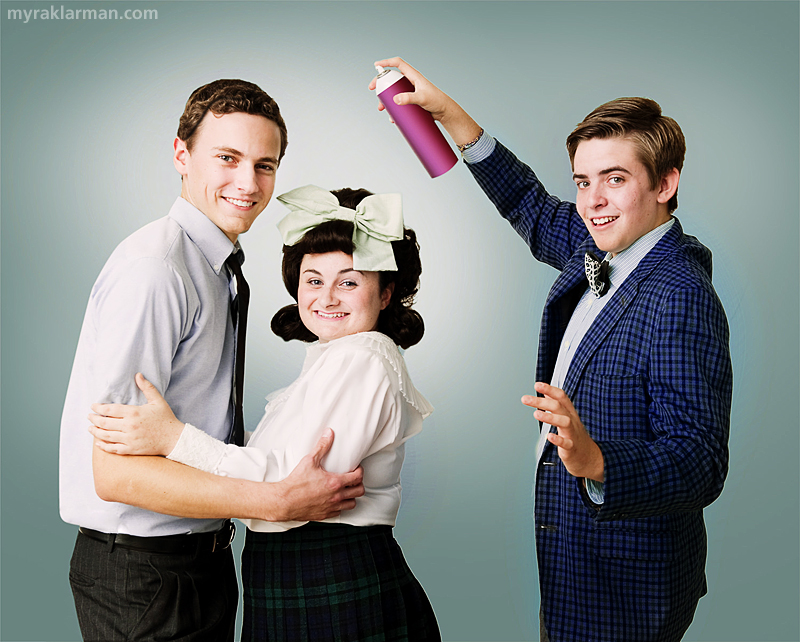 Pioneer Theatre Guild: Hairspray (Publicity Shoot) | Teen heartrob Link (Robby Eisentrout) with Tracy Turnblad (Grace Gilmore) and TV host Corny Collins (Schuyler Robinson).