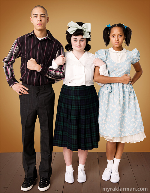 Pioneer Theatre Guild: Hairspray (Publicity Shoot) | L-R: Seaweed (Tre Brown), Tracy (Grace Gilmore), and Lil’ Inez (Maimouna Jammeh) are ready to help integrate Baltimore.