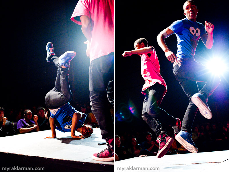 FutureStars 2011 | Rising Star dancers Nick Washington (blue shirt) and Sena Adjei (red shirt) in the number Dynamite. 