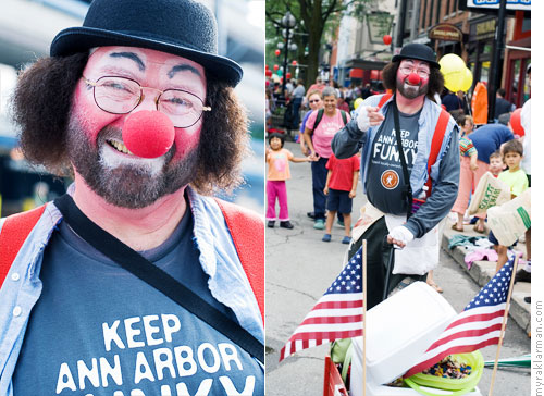 Ann Arbor 4th of July Parade | Bobbo the Clown (Bob Dascola) does his part to keep Ann Arbor funky.