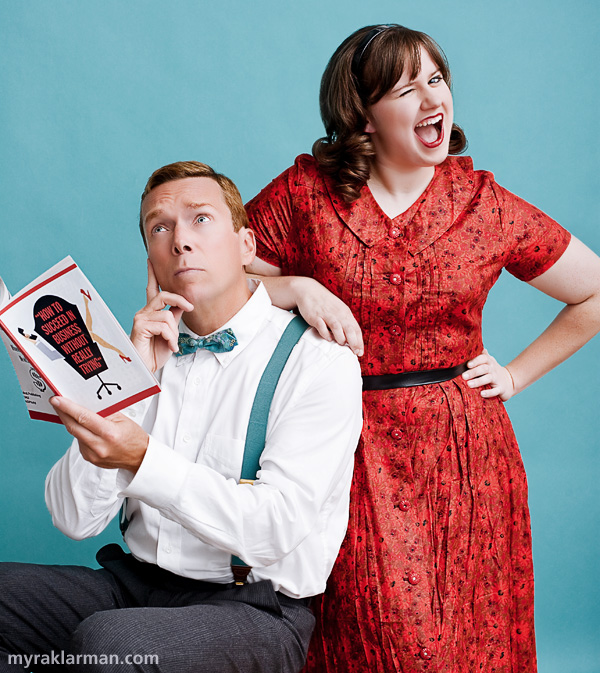 Burns Park Players: Getting Ready to Succeed! | The publicity shot: J. Pierpont Finch (Jeffrey Post) hopes to land the top job, and Rosemary Pilkington (Caroline Huntoon) hopes to land Finch. 