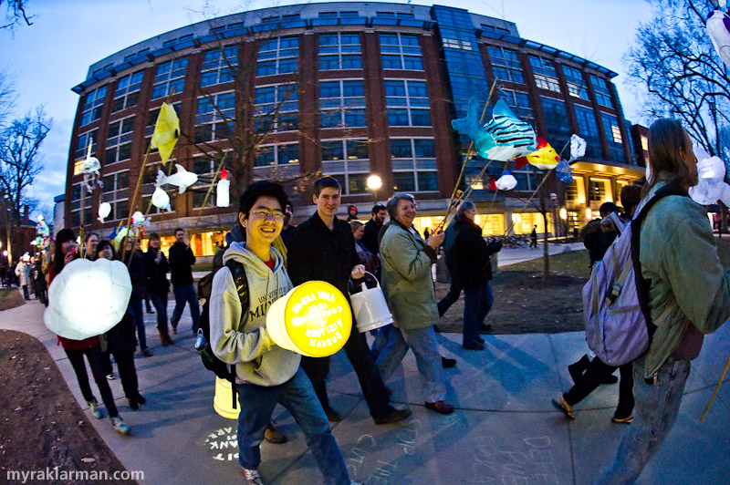 FoolMoon 2011 | Pulled out my fish-eye lens just in time to capture the procession walking by the Fishbowl. 