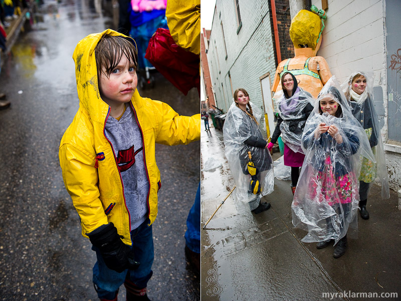 FestiFools 2011 | I’m guessing he’s wishing he were a bit warmer and drier. | Plastic-bag couture comes to FestiFools. “Nobody puts Baby in the corner!”