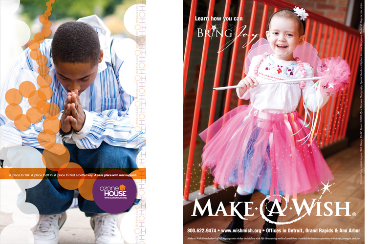 Sweetwaters Makes the World Sweeter — and Smaller | Part of a series of Ozone House posters designed by Pryor Design. | A Make-A-Wish advertisement featuring Wish-Kid Izzy by Whitfield Design.