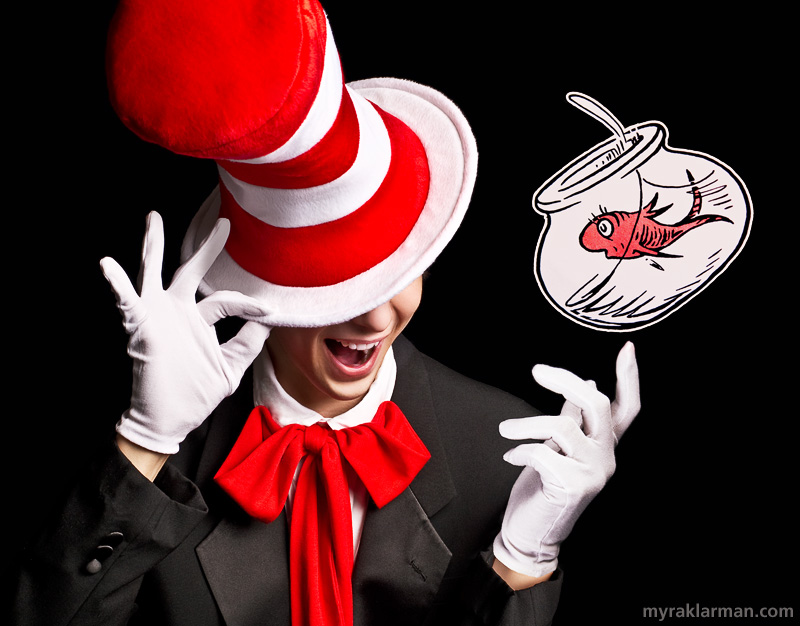 Pioneer Theatre Guild: Seussical (Publicity Shoot) | It’s obviously the Cat in the Hat, but the press photo aims to keep the exact look of the character hidden, um, under his hat. (Goldfish appears courtesy of Atlantic Records.)