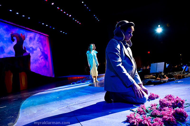 Pioneer Theatre Guild: Seussical | In “Notice Me, Horton,” Gertrude (Mara Abramson) is hopelessly in love with Horton (Hank Miller), who hopelessly searches the clover field for the Whos’ clover.