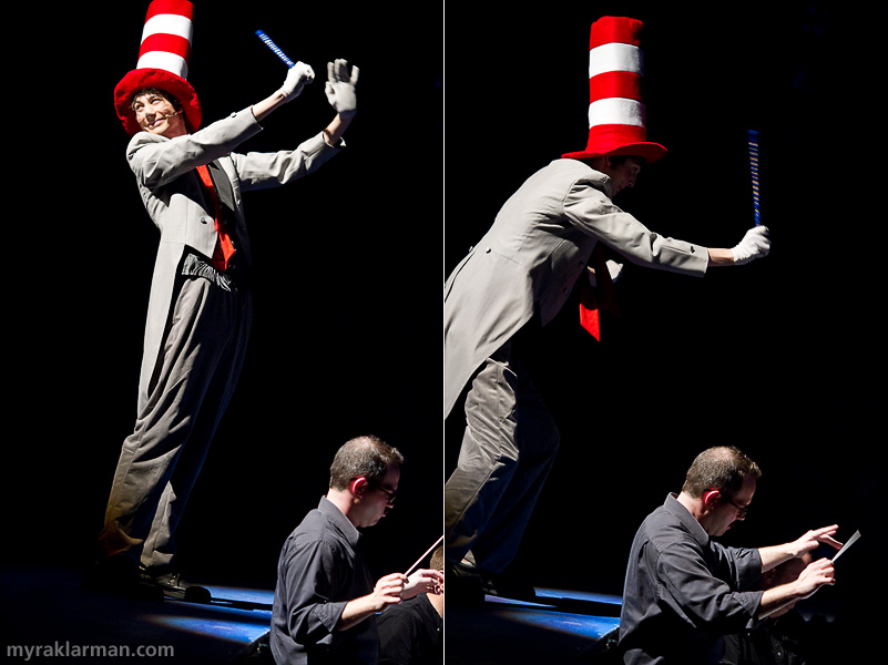 Pioneer Theatre Guild: Seussical | In the overture before Act 2, the Cat in the Hat (Russell Norris) mocks the orchestra director (Tyler Driskill). 