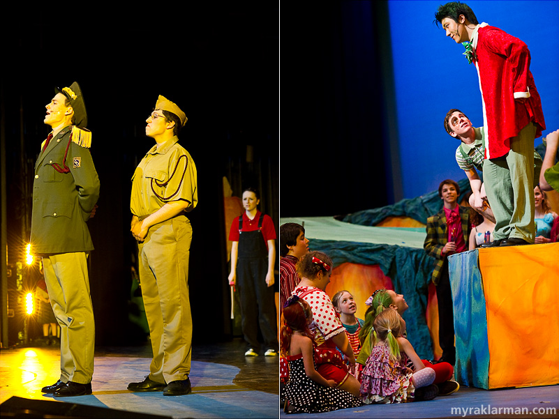 Pioneer Theatre Guild: Seussical | The general and his officer (Robby Eisentrout and Jacob Jedele). | The Grinch and his dog Max (Ray Hong and Eric Dutton). 