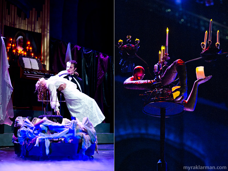 Pioneer Theatre Guild: Phantom of the Opera | “Music of the Night”: We see a confident, poised Phantom. Christine is overwhelmed by his generosity and faints. (Karina Stribley and Hank Miller) | Close-up of one of the Phantom’s extraordinary lamps (props to the props crew).